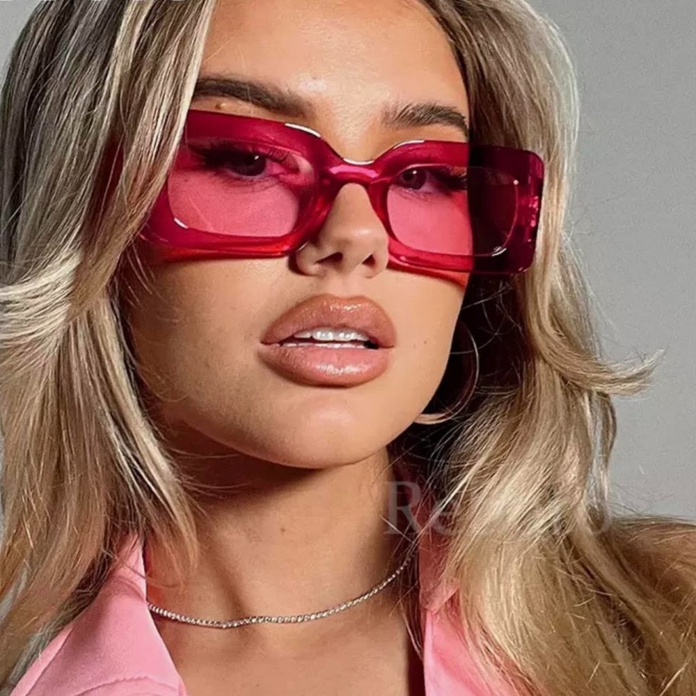 Women's Sunglasses Large Pink Frames w/ Pink Lenses UV 400 Retro Rectangular